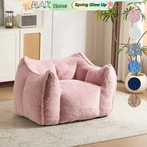 QAK 49.61'' Giant Bean Bag Chair , The Footstool Version is Sold Out, Only the Stool without Ottoman Remains, Comfy Large Beanbag Lounge, Fluffy Faux Rabbit Fur Floor Sofa for Living Room Bedroom