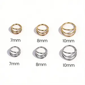 20G More Size Triple Hoop Nose Nostril With Gift Box, Hinged Segment 316L Stainless Steel Plain Daily Nose Jewelry