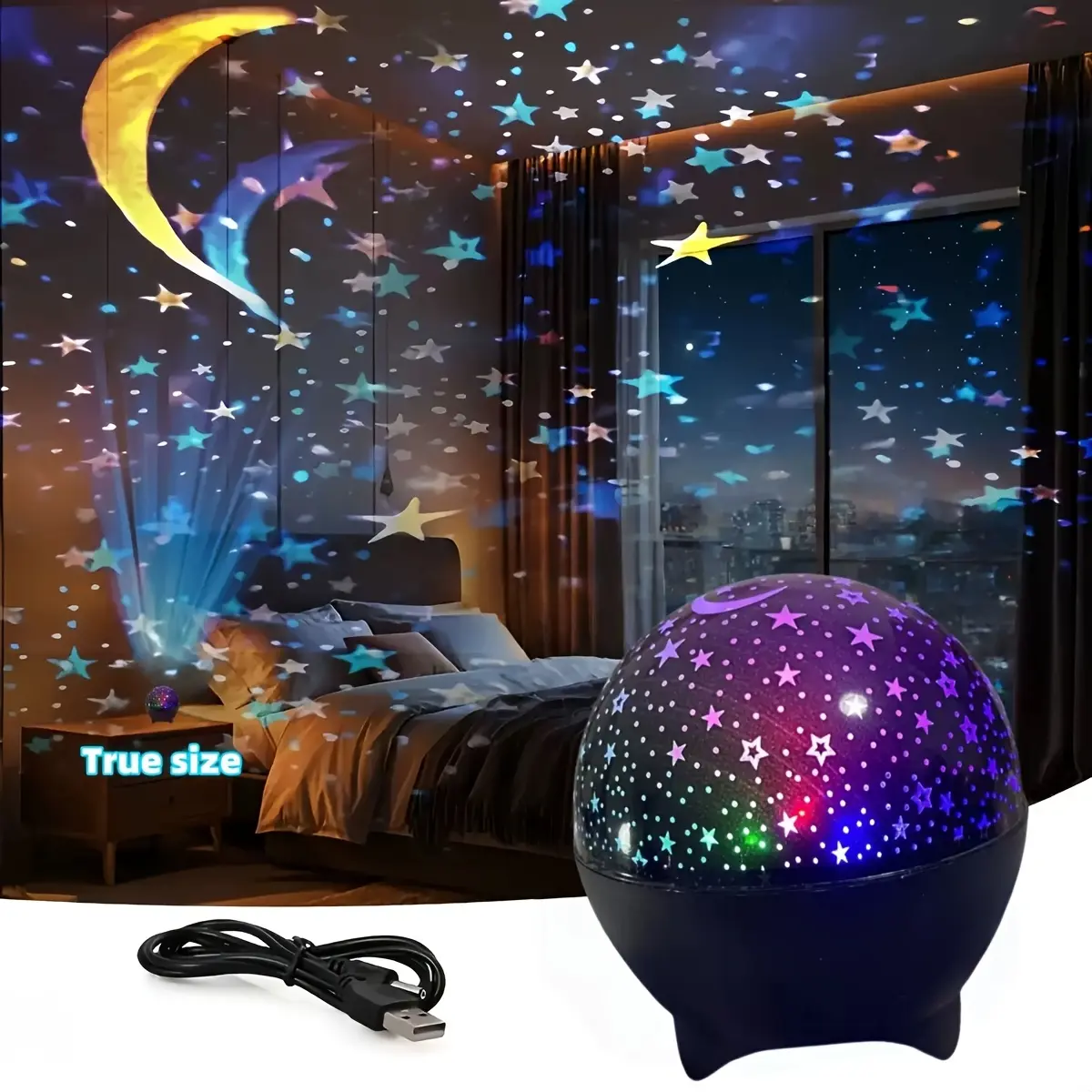 1pc Star Projection Lamp with Color Changing Function, USB Powered Bedside Light, Adjustable Star Projector, Christmas And Valentine'S Day Decor Atmosphere Light, Birthday, Sound Pickup, Flicker, Jump Function
