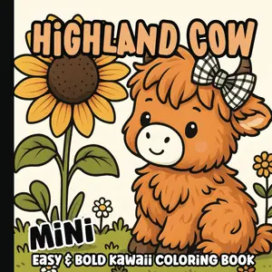 Mini Coloring Book: Kawaii Highland Cows Coloring Pages for Adults, Teens and Kids | Bold and Easy Illustrations for Girls and Boys | 6 x 6 inches, Paperback