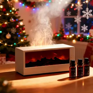 Cozy Fireplace Flame Diffuser (300ml) | Remote Control, 7 Vibrant Colors, Safe Auto Shut-Off – 3 Premium Oils Included! Soundwave Essential Oil Diffuser Humidifier mini diffuser fragrance scent dispenser diffuser oil