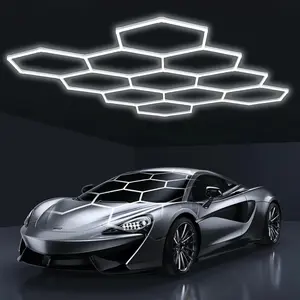 Hexagon LED Garage Ceiling Light System, 11-Grid Design, Cool White Illumination, Ideal for Car Detailing Garages, Basements