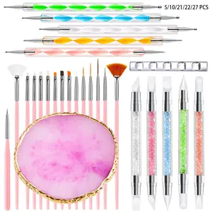 🎀 27-Piece Nail Art Brush Set 🎀 Includes nail brushes/resin nail palette/carving brushes/dotting pens/acrylic pen holder | Complete DIY nail tool set, essential for nail artists.