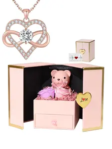Infinity Heart Pendant Necklace with Rose Bear Gift Box, Romantic Jewelry Gift Set, High Quality Christmas Mother's Day Thanksgiving Present