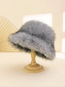 Fashionable Solid Color Faux Fur Trim Fisherman Hat, Thickened Warm Winter Cap, Flat Top Bucket Hat for Outdoor Use