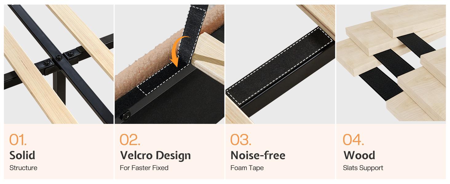 AMERLIFE Modern Bed Frame, Boucle Upholstered Bed Frame with Charging Station, Platform Bed with Soft rounded Corners, Easy Assembly, No Box Spring Required