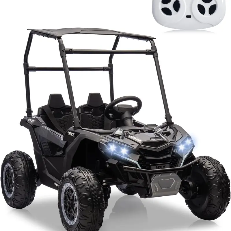 【Christmas Gift】Unisex Kids' 24V 2-Seater Ride-On Electric UTV Truck for Outdoor Playtime, Remote Control, LED Headlights, Bluetooth Radio, Music, USB Port, Forward-Reverse Controls, High-Low Speed Functions, Large Tread Wheels, PP Iron Construction, Ride