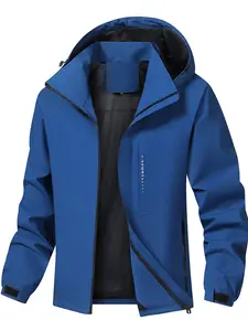 Men's X-Sport Blue Windbreaker Jacket, Detachable Cap & Velcro Sleeves, Breathable Mesh, Waterproof, Multi-Pocket Design, Outdoor Hiking Cycling