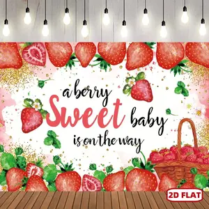 1pc 2D Flat A Berry Sweet Baby is on the Way - Strawberry Baby Shower Backdrop for Photography and Cake Table Decorations Banners Ornaments