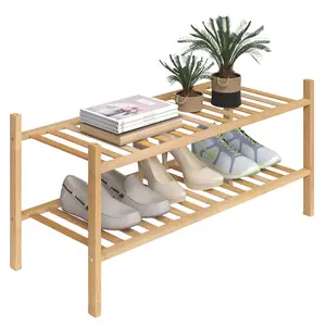 2-Tier Shoe Rack for Closet, Stackable Shoes Rack Organizer Free Standing Shoe Shelf for Entryway and Closet Hallway, Multifunctional Bamboo Rack in Different Combinations (2-Tier)