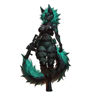 Fantasy Wolf Warrior Sticker, Teal Cyber Tactical Character Decal for Laptop, Water Bottle, Phone Case, Notebook, Gaming Setup Gift