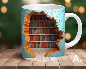 3D Print Coffee Mug Mug Book Lover Mug Librarian Coffee Mug Gift Ceramic Drinkware