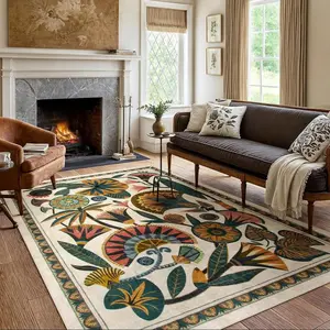 velvet vintage floral pattern retro bohemian style rug, unique rug, cool rug, bohemian style long rug, decorative rug, rectangular home decor rug suitable for living room and bedroom, floral pattern rug, bedroom decoration, Boho Area Rugs