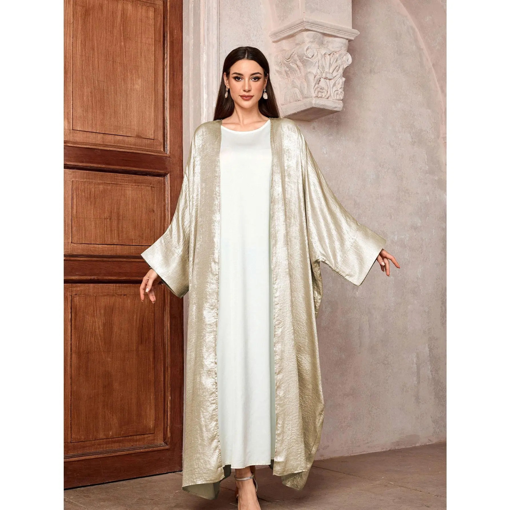 Shiny Party Abaya Ramadan Eid Batwing Satin Open Kimono Dubai Luxury Muslim Damen Abayas For Women Kaftan Dress Islamic Clothing