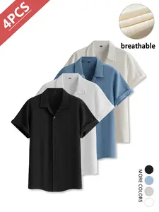 4-Pack Men’s Business Casual Short Sleeve Shirts, Slightly Stretchable, Wrinkle Resistant, Slim Fit, Comfortable Fabric,SummerWins