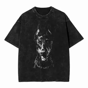 Funny Doberman Dog Washed T Shirt Streetwear Hip Hop Retro T-Shirts Tees Tops for Men Women Short Sleeve High Street Summer         UUD 22U