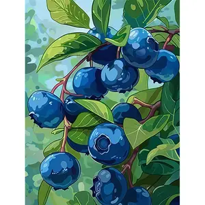 1PCS Blueberries DIY Paint by Numbers Kit 16x20 inches - Unframed Acrylic Coloring for Beginners Fresh & Tangy Fruit Healing Style Kitchen Sideboard Wall, Fruit Store Check-in Area, Light Meal Restaurant Decor Surface, Baking Studio Background Wall