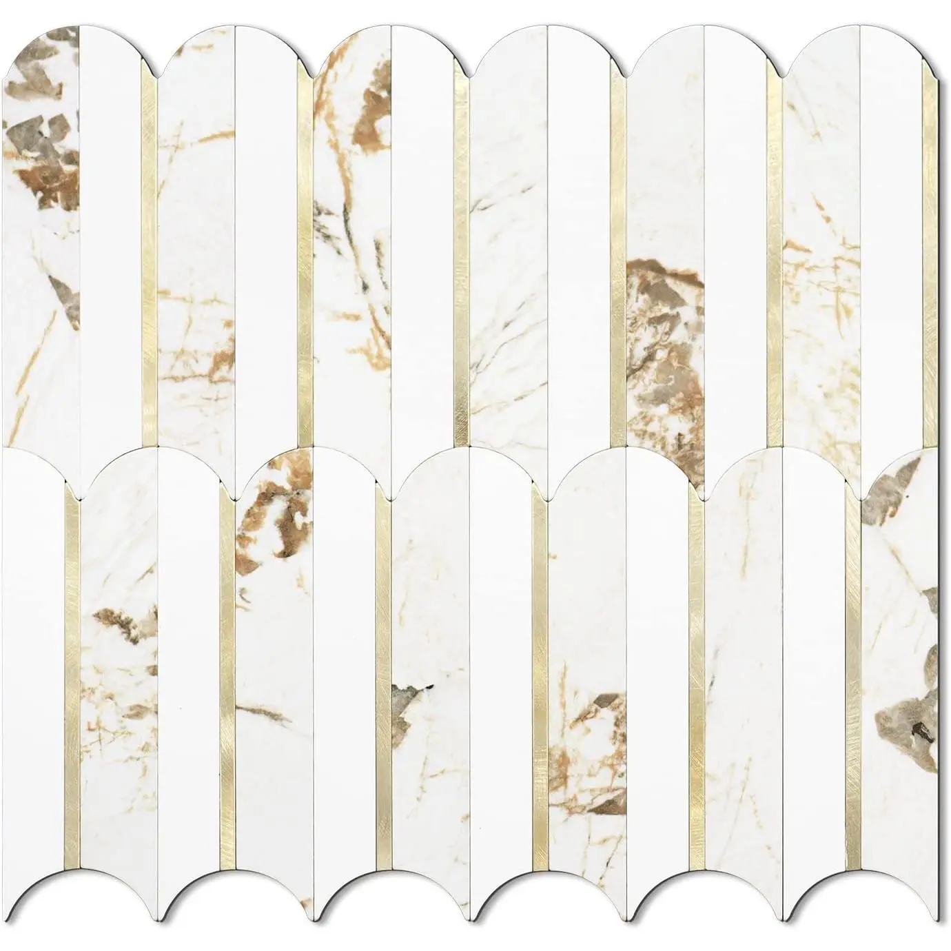 Peel and Stick Backsplash Seamless ,10 Sheets Stick  Backsplash for Kitchen and Bathroom, 12''x12'' White Marble Look PVC Mixed Metal  Self Adhesive Fish Scale Mosaic Wall s