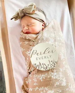 Engraved Baby Name Sign / Wooden Name Sign / Baby Name Plaque / Name Announcement Plaque / Wildflower Nursery Decor / Newborn Photo Prop