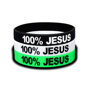 100% Jesus Sports Silicone Wristband Soccer Fútbol Football Motivational Fitness Stretch Black White Glow in Dark Unisex Adults Teens 1 3 5 10 15 Pack Men's Women's Teens Use this wristband to match with a 100% Jesus headband. Choose your wristband color.