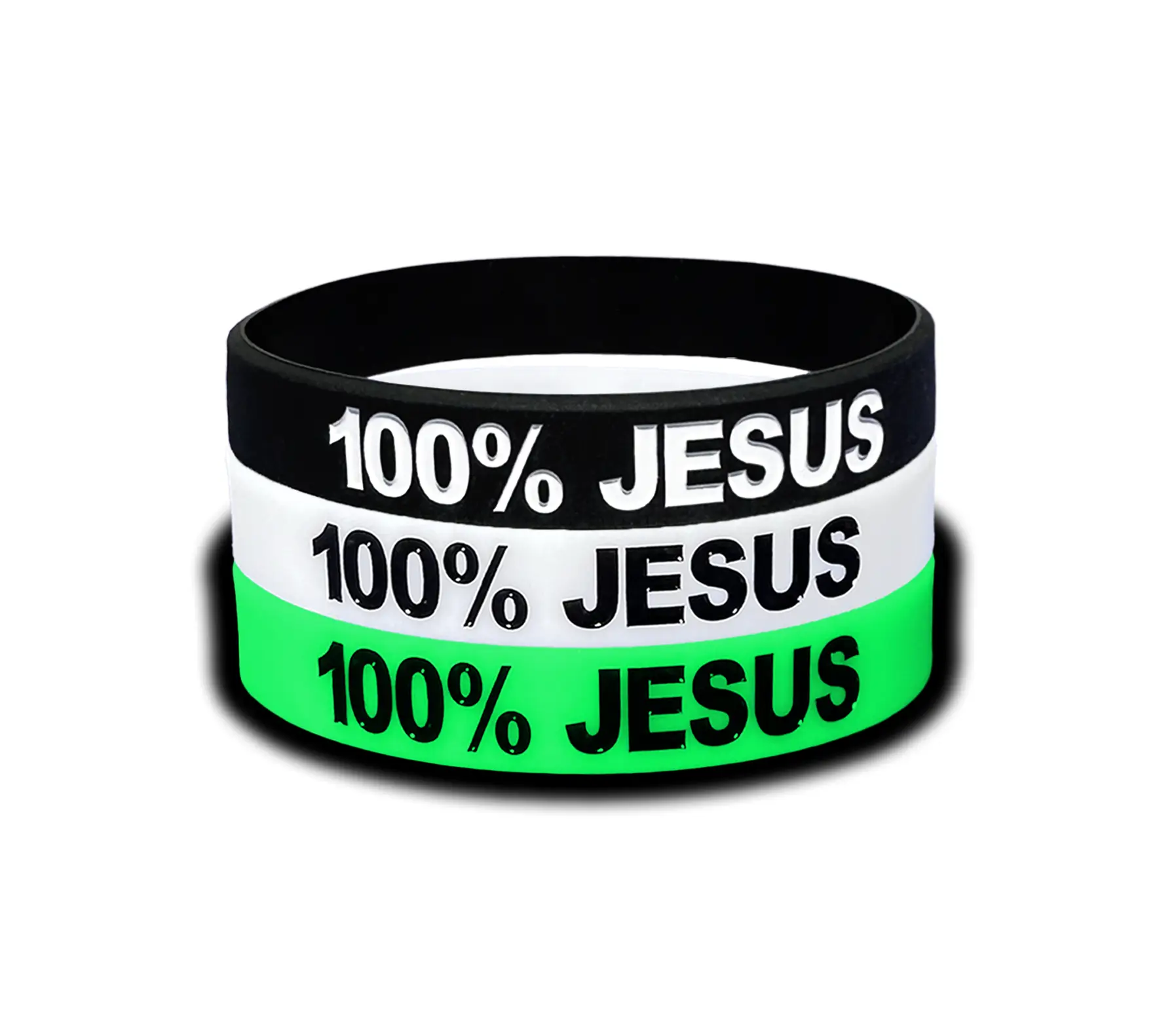 100% Jesus Sports Silicone Wristband Soccer Fútbol Football Motivational Fitness Stretch Black White Glow in Dark Unisex Adults Teens 1 3 5 10 15 Pack