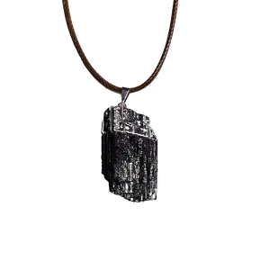 Black Tourmaline Silver Plated Cap And Bail Pendant | Natural Stone Pendant | Comes With Wax Cord Adjustable Necklace