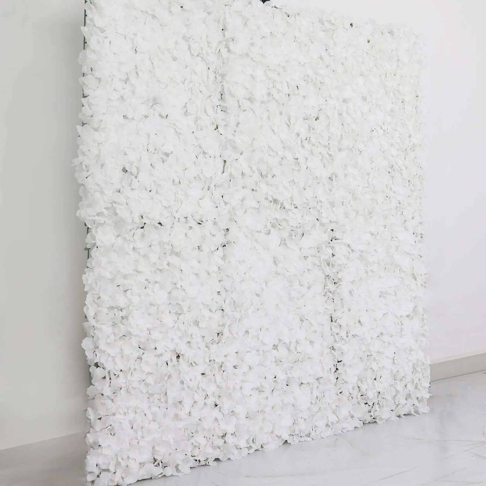 UV-Protected White Artificial Hydrangea Flower Wall Mat Backdrop Set, 4-Panel Rectangular Decorative Outdoor-Safe Home & Garden Wall Decor, 11 Sq Ft Panels