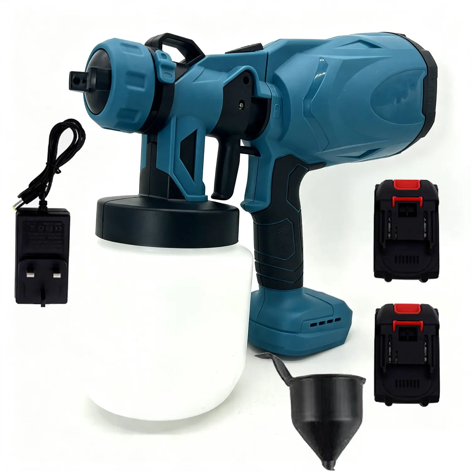 800ml Cordless ABS Plastic Spray Gun - 30000RPM High-Pressure Durable Handheld Size Electric Paint Sprayer, Industrial Style Blue & Black Ergonomic Tool with 2 Rechargeable Batteries, Charger, Funnel, Detachable Cup, Adjustable Nozzle, Spray Paint Gun, Su