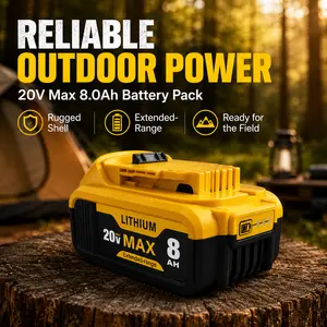 8.0Ah 20V Replacement Battery for 20V Max Cordless Power Tools - High Capacity Lithium-ion Power Pack Compatible with DCB200/DCB205/DCB206/DCB208 (2/1 Pack)