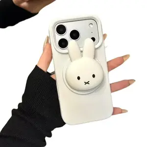 DWI STUDIO Korean-style Gentle White Miffy Rabbit Magnetic Phone Case for Apple iPhone 17 Pro Max & 16 Pro Max Full Cover Silicone Case with Cute Design pink color