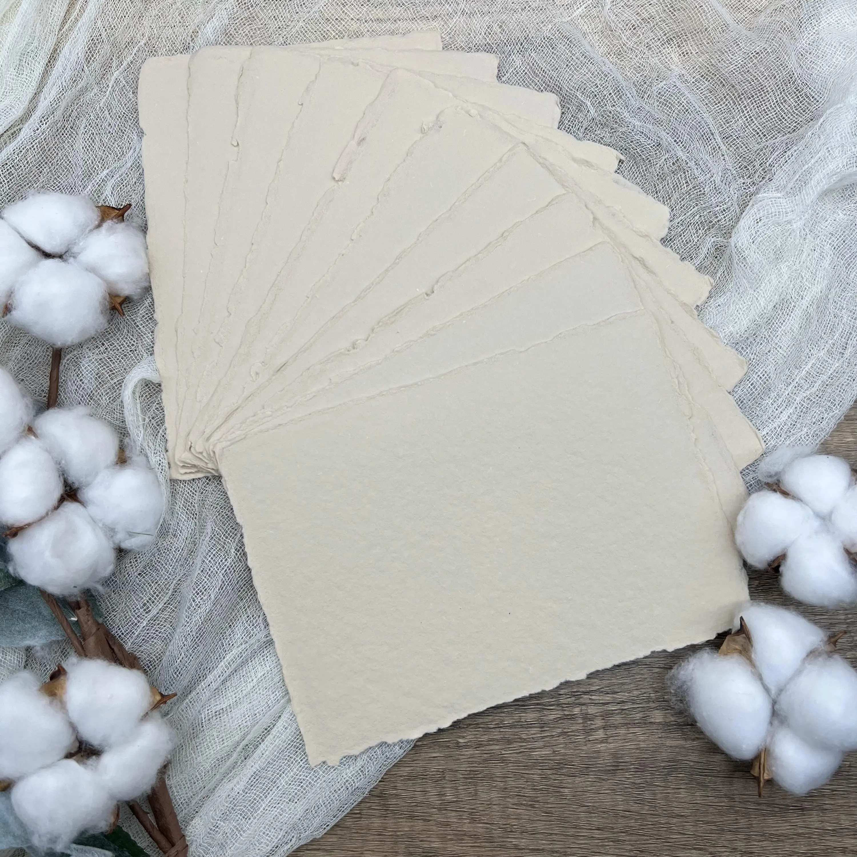 Beige Handmade Cotton Paper (Set of 10)