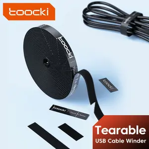 Toocki 1M-5M Tearable Velcro straps Cable Organizer Self Adhesive Attachment Tape USB Cable Winder Nylon Durable Hooks Loops Cable