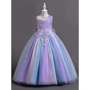 ' Rainbow Princess Wedding Dress with Lace -Line - Multicolor Rainbow for Flower Girl, Pageant, Piano Performance Outfit - Hand Washable Wedding Gown for & Little