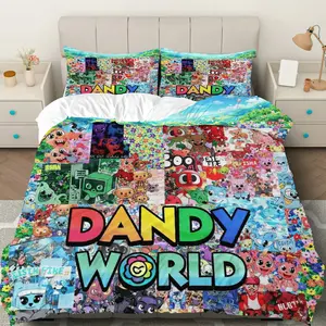 3PCS Duvet Cover Set, 1 Duvet+2 Pillowcases(Without filler),  Colorful Fun Playful Vibrant theme, No Festival bedding set, Dandy World Suitable for decoration bedroom, guest room, dormitory, studio.