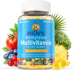 Methylated Multivitamin for Men Gummies with Omega-3 Supergreens Lycopene Methylfolate and B12 Vitamin D3 K2 A C E B Complex for Methylation Nutrition Gaps Focus and Energy Vegan Sugar Free 60 Count Supplement