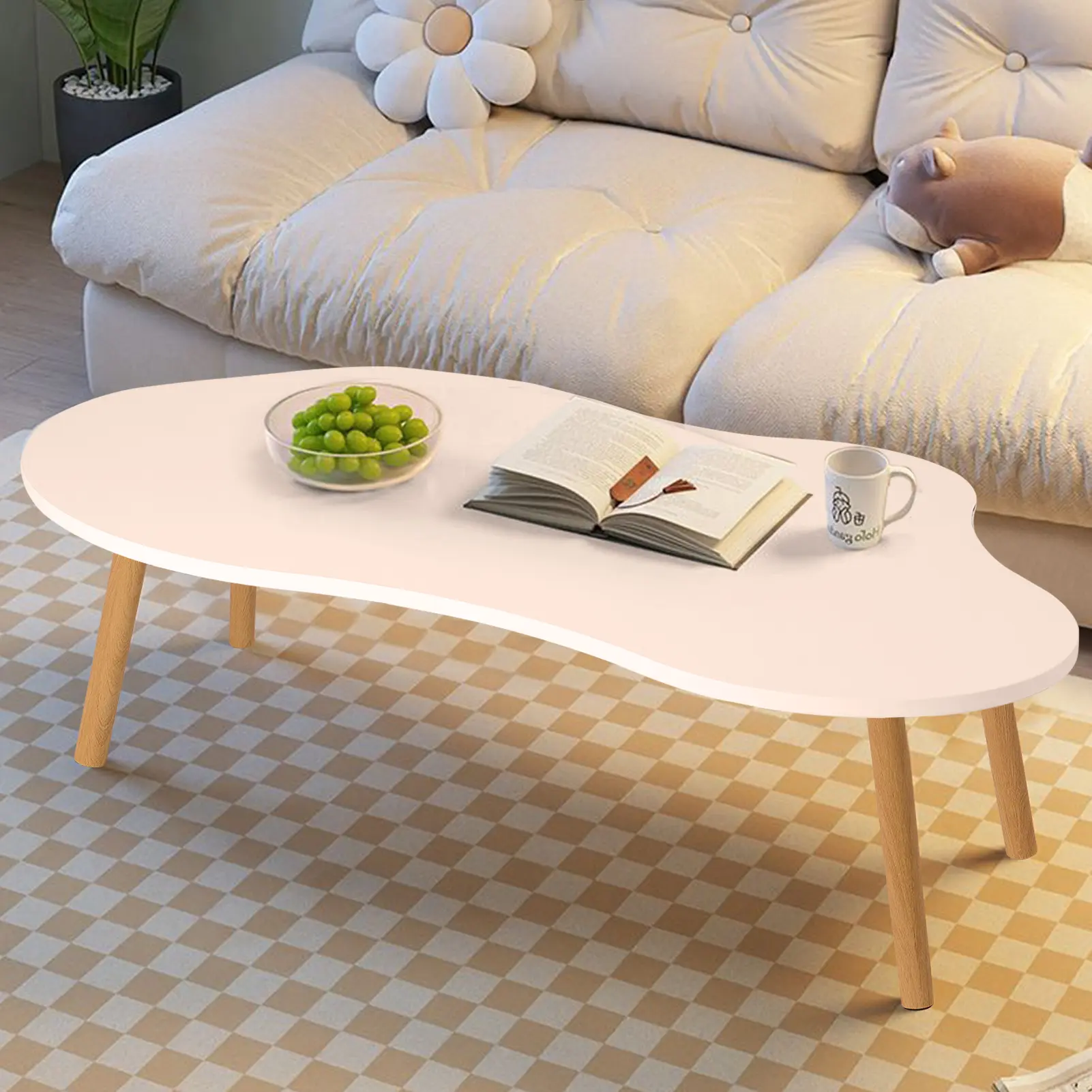 Mid Century Modern Tea Table,Small Coffee Table, Living Room Center Minimalist Display Coffee Table with Cloud Shape