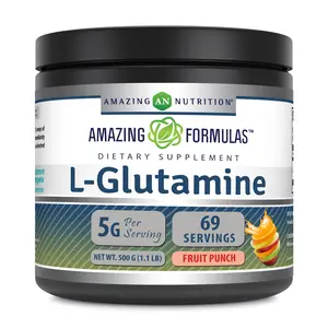 Amazing Formulas L-Glutamine | 69 Servings | 5 Grams Per Serving | Fruit Punch Flavor | 500 Grams (1.1 Lb) | Non-GMO | Gluten-Free | Made in USA