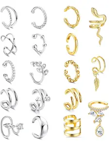 18 Pcs Ear Cuff Earrings for Women 14K Gold Plated Ear Cuffs Non Piercing Adjustable Ear Cuff Earring Clip On Cartilage Helix Wrap Ear Jewelry Set Earring Stacking Set