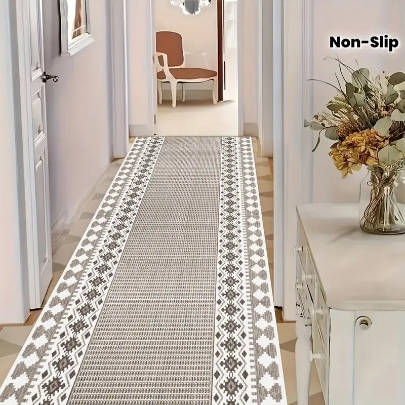 1pc Absorbent Non-Slip Long Runner Rug, Running Mat, Washable And Foldable, Non-Slip Backing, Fiber, Long Strip Mat Nordic Corridor Carpet, Suitable for Hallway, Porch, Kitchen, Laundry Room, Bedroom Bedside Mat, Farmhouse, Living Room, Terrace