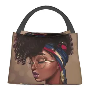 Lunch bag for men and women, reusable hand-held insulation bag,black girl pattern, is an essential item for outdoor camping and daily commuting. It is made of safe and durable insulation material, with a portable and stylish design