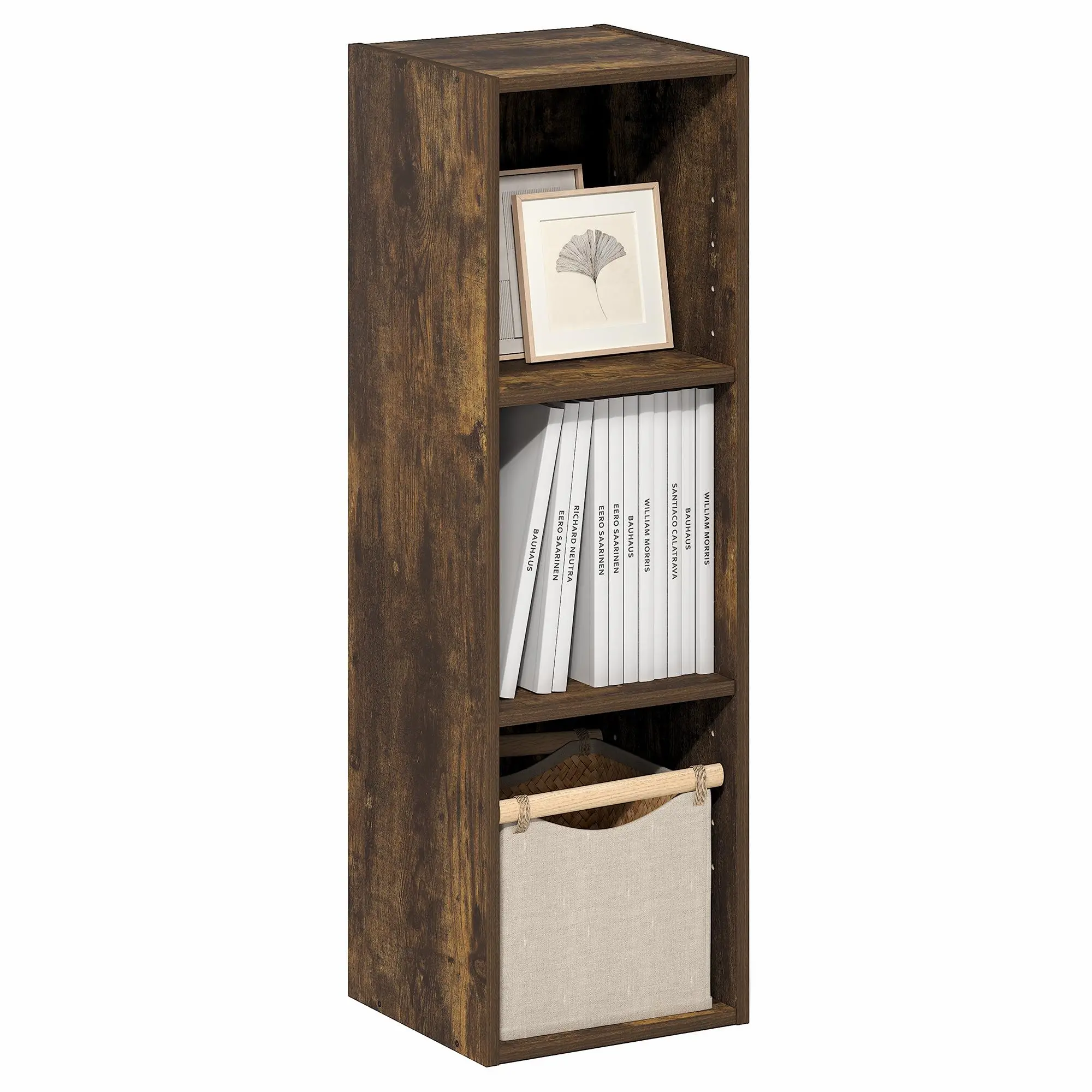 FULDA Contemporary 3-Tier Narrow Bookshelf - Durable Composite Wood Compact Shelving & Storage, 9.3(d)x9.8(w)x31.5(h)in, 10-in Width Vertical Frame, for Dorm Room Ideas, Organization Ideas, Living Room