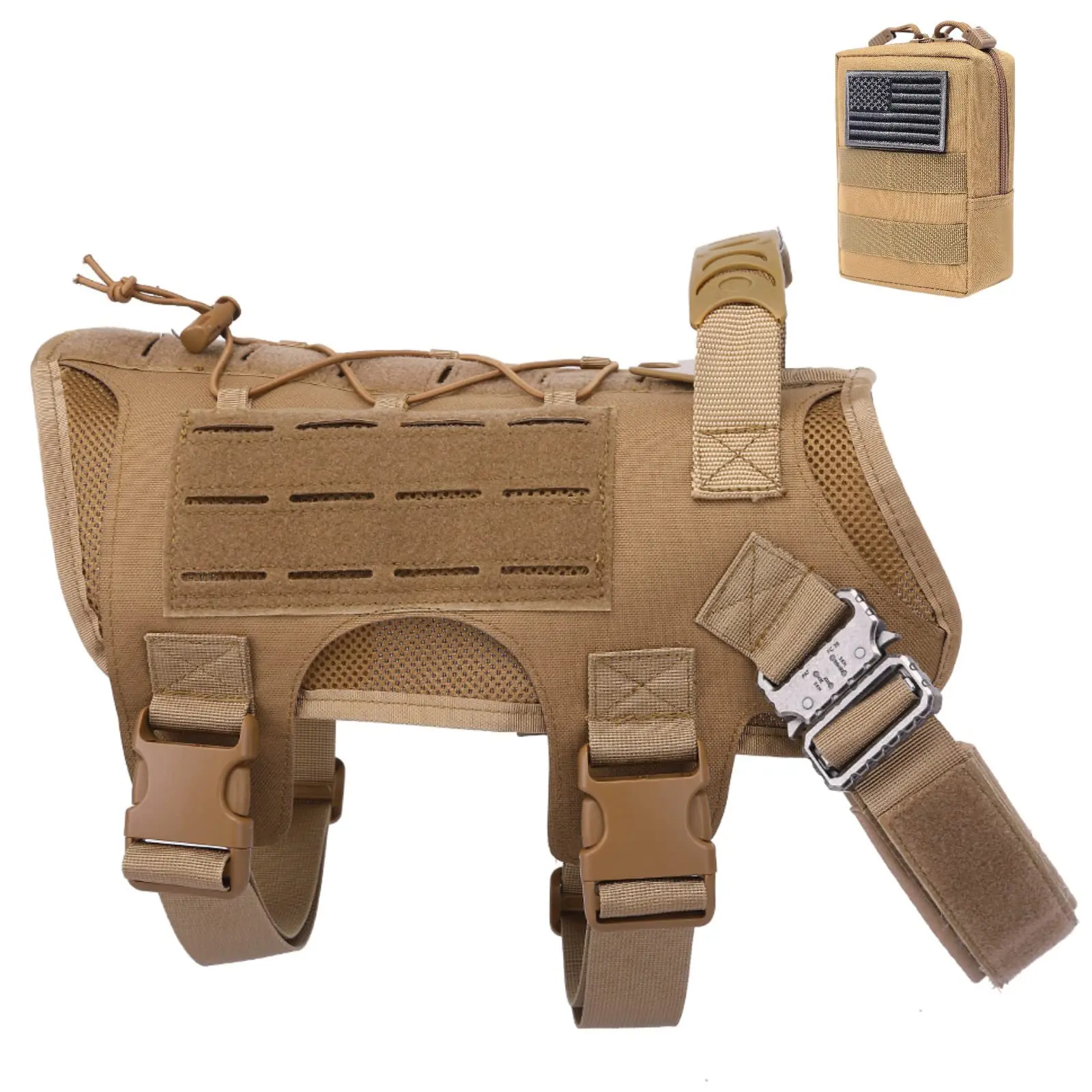 Gepopet Dog Harness for Medium & Large Dogs No Pull Tactical Dog Harness with a Molle Pouch Adjustable Service Dog Vest with 9X Metal Buckle with Hook and Loop Panel CAMO Large dogharnesses