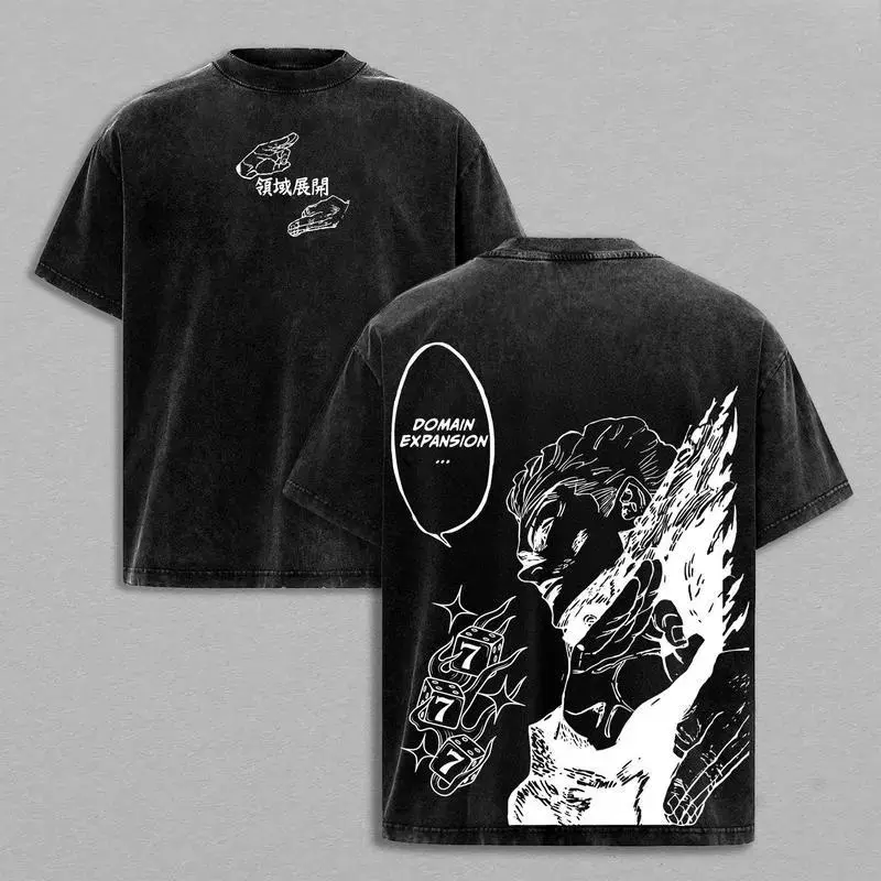 Hakari Kinji Jujutsu Kaisen Tee Washed - Vintage Washed Heavy Cotton Oversized Anime Manga T-Shirt & Hoodie, Double Printed Retro Unisex Streetwear Graphic Top, Private Pure Love Train Domain Expansion Edition, Culling Game Fighter
