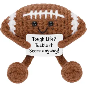 Positive Crochet Football Stuffed Animal with Affirmation Card Handmade Knitting Rugby Ball Plush Doll Gifts for Men Women Coach (Rugby Ball)