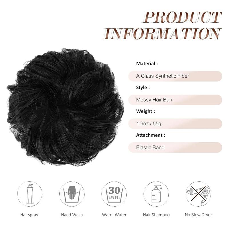 Messy Bun Hair Piece - Large Wavy Curly Elastic Hair Bun Scrunchies Ponytail Extensions Synthetic Chignon Hairpieces for n, Off Black 1.94oz
