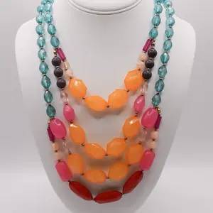 Multilayer Tropical Colors Blue Pink Yellow Red Acrylic Faceted Beads Necklace for Stylish Accessories