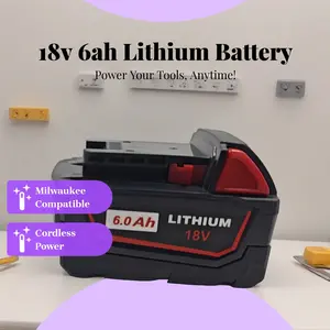 18V 6Ah lithium battery, high power, long-lasting, Cordless Tool Batteries, M18 compatible with all Milwaukee series cordless power tools, garden tools, construction tools, electric tools, drills, saws, and other lithium battery 18650 battery packs
