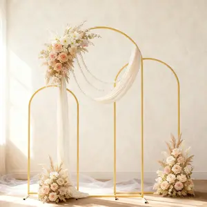 3 Pack Metal Arch Backdrop Stand(7.2FT/6.6FT/6FT), Decorative Balloon Arch Stand, Easy Assembly Gold Wedding Arch, Stable Backdrop Arch Stand for Wedding Ceremony, Birthday Party, Baby Shower, Garden Floral Balloon Arch Decoration