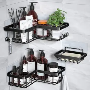 3pcs Bathroom Shelf Wall-Mounted No Drilling Toilet Accessories Organizer Corner Storage Rack, Space-Saving Design for Home Use, Bathroom Organizers