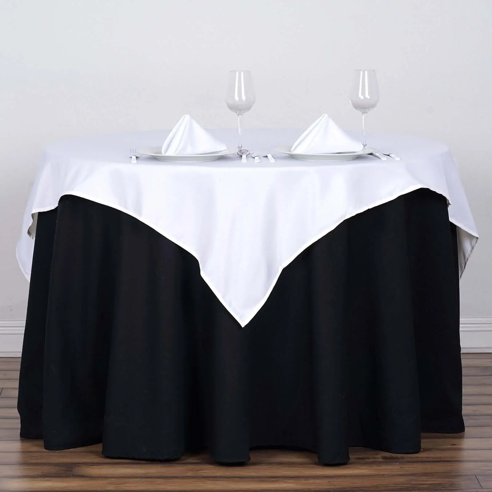 Polyester Square Overlay Table Cover, 54"x54" White Wrinkle-Resistant Table Topper, Party Accessory for Classy Weddings & Events